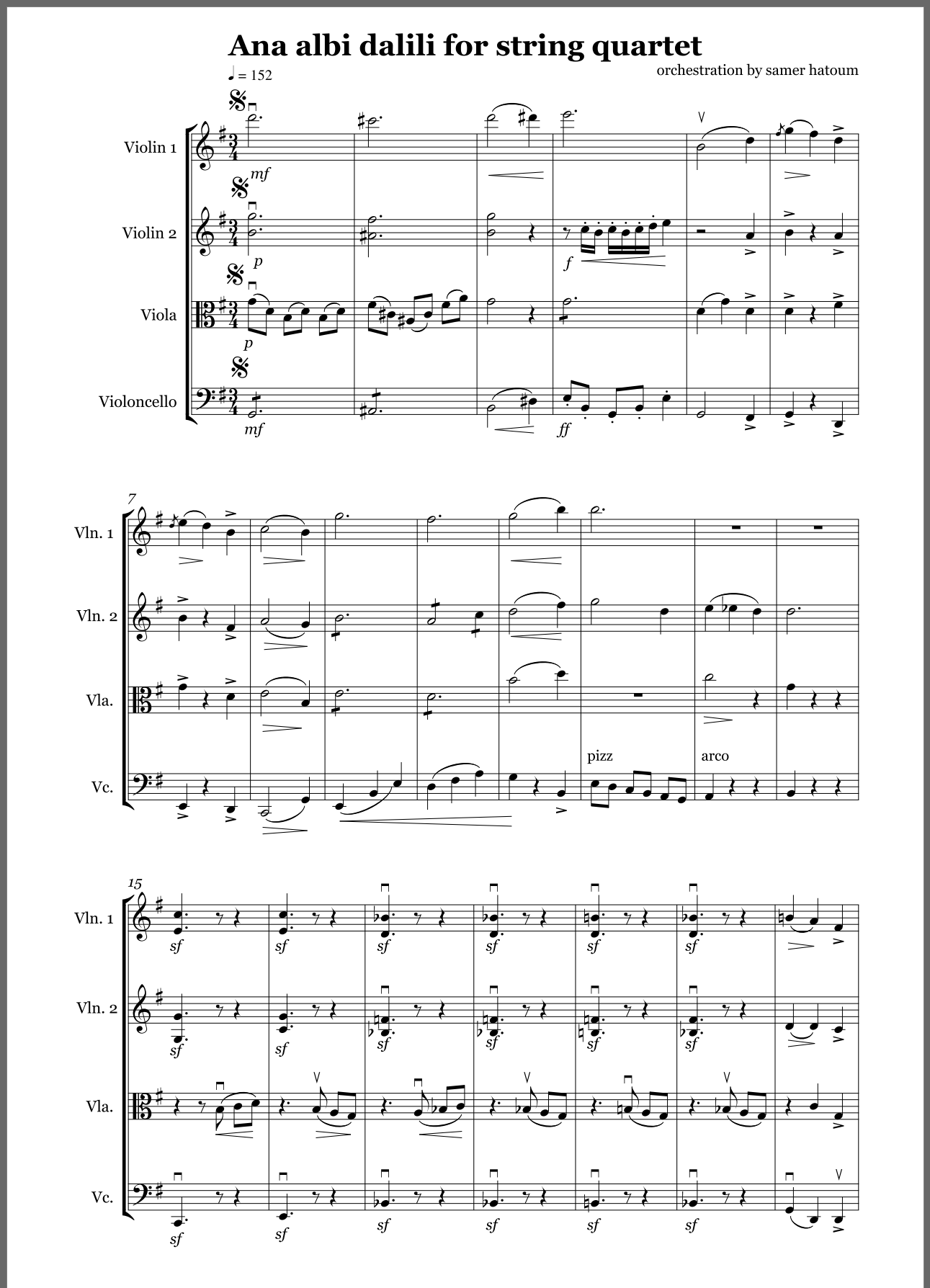 Sheet Music for the Score ANA ALBI DALILI
